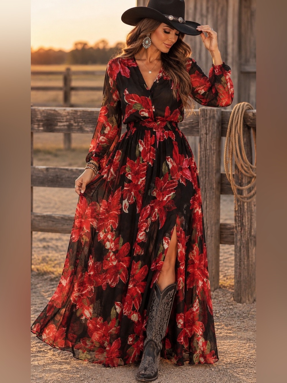 Floral Long Sleeve Maxi Dress - Picture 1 of 5
